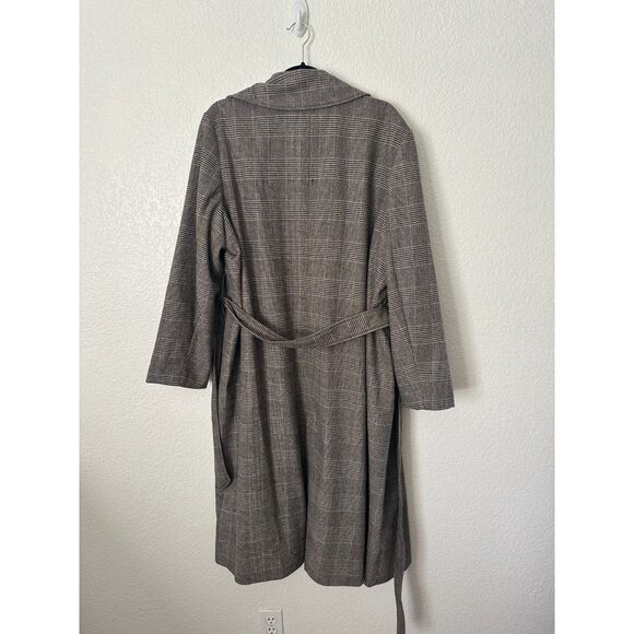 Banana Republic Brown Houndstooth Trench Coat Wrap Belt Pockets XL - Picture 7 of 7